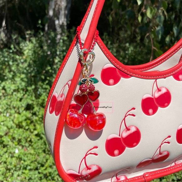 Red Cherry Bag Charm FortunateBagFinds Iridescent Glitter Cherries Purse Charm - Picture 6 of 12